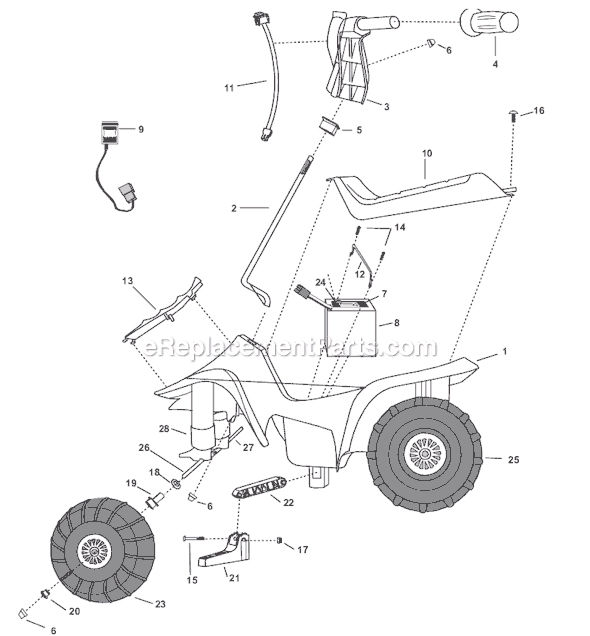 Page A Diagram and Parts List for 76990-9993  Power Wheels Ride-On ATVs